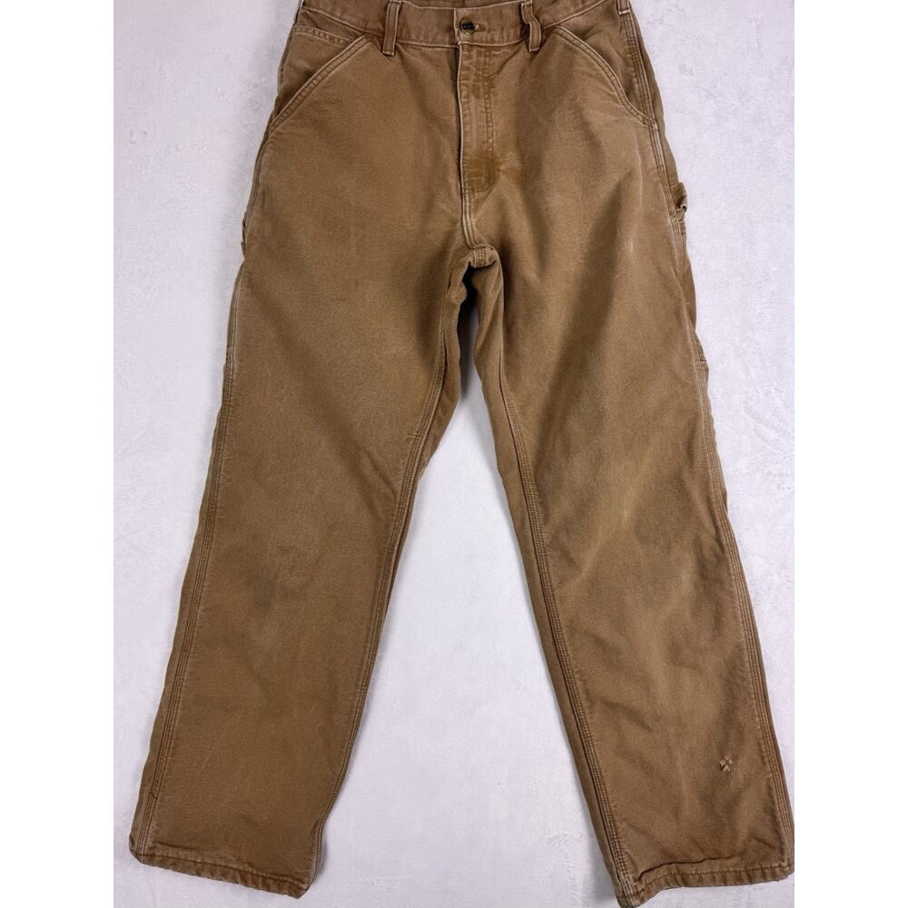 Carhartt Original Dungaree Fit Pants Mens 30X32 Beige Flannel Lined B111 BRN